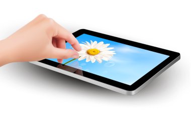 Fingers pinching to zoom tablet s screen clipart