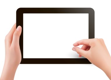 Fingers pinching to zoom tablet s screen clipart