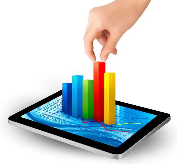 Tablet screen with graph and a hand Vector Graphics