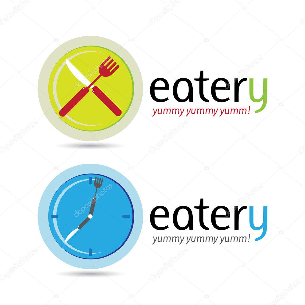Two very modern restaurant business emblems in flashy colors