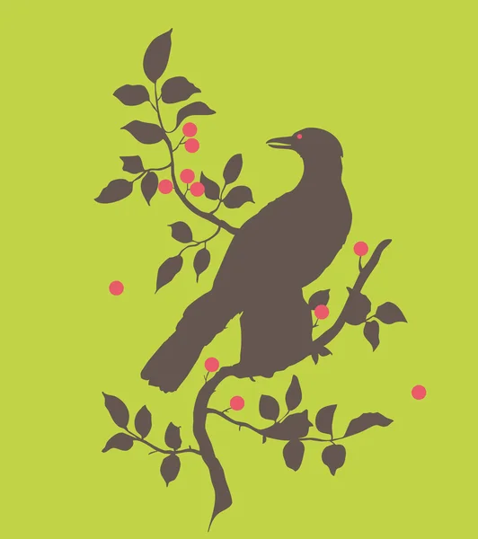 Cuervo en una rama — Vector de stock