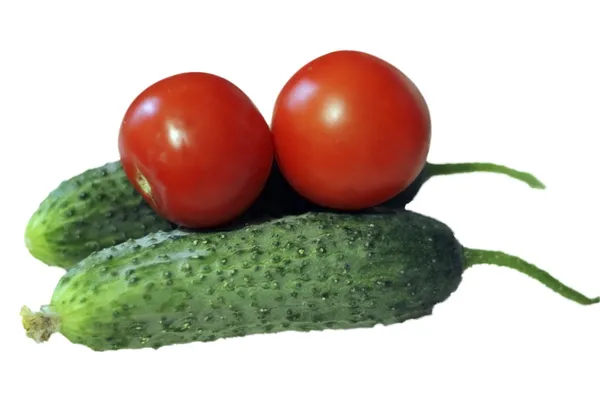 Pomodoro rosso e due cocomeri isolati sullo sfondo bianco — Foto Stock