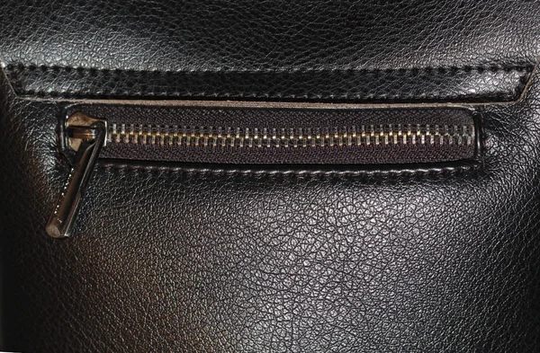 stock image Zipper on dark brown leather hand bag