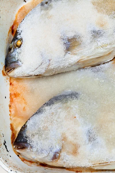 Pesce al forno nel sale marino — Foto Stock