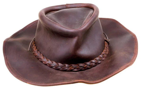 Starý hnědý kožený kovbojský klobouk — Stock fotografie