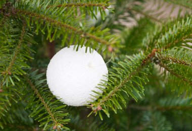 White plastic ornament on Christmas tree clipart