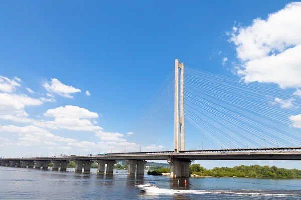 stock image Rybalskyi Bridge through Dnieper River