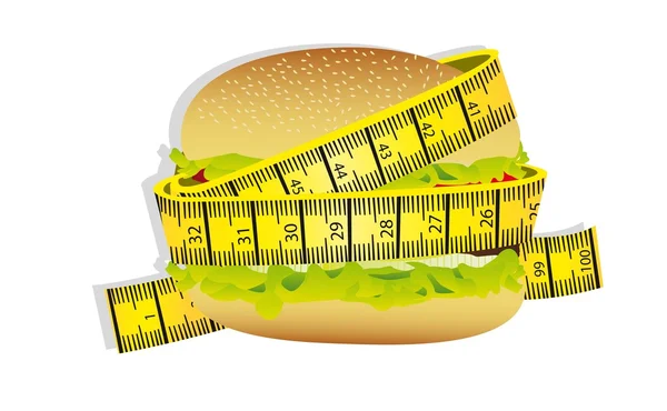 Measuring tape around burger — Stock Vector