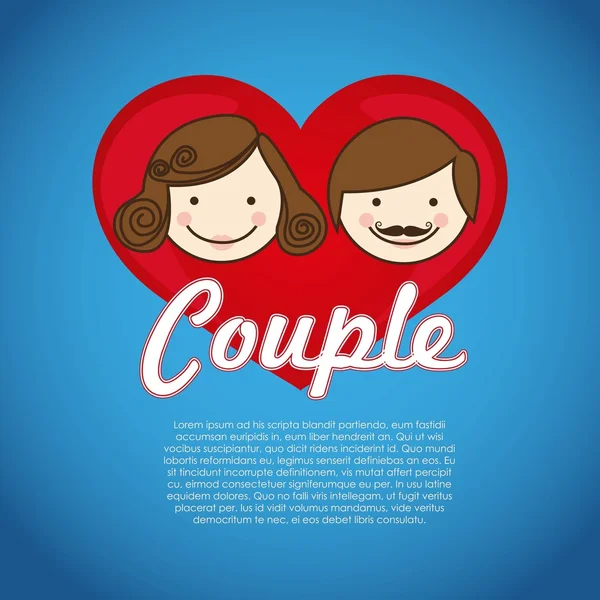 Couple sur coeur — Image vectorielle