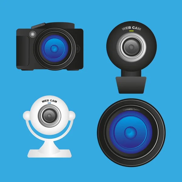 Set of cameras and lenses — Stockfoto