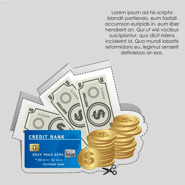 Etikett von Münzen, Banknoten und Kreditkarten — Stockvektor