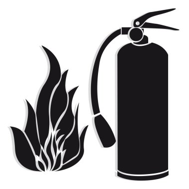Silhouette of fire extinguisher with flare clipart