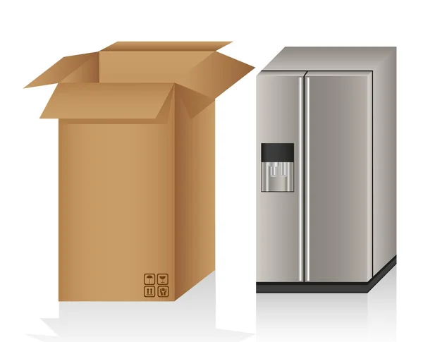 Illustration eines Kühlschranks und einer Schachtel, — Stockvektor