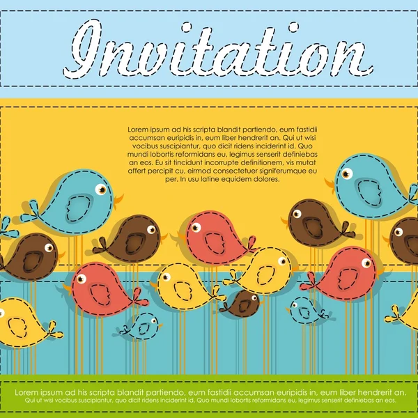 Uitnodigingskaart met kleurrijke vogels — Stockvector