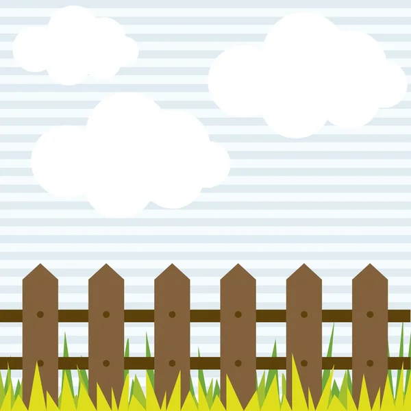 Wolken met een hek en gras, vectorillustratie — Stockvector