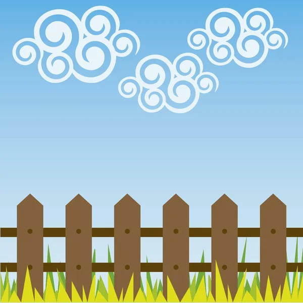 Turbilhão de nuvens com uma cerca e grama — Vetor de Stock