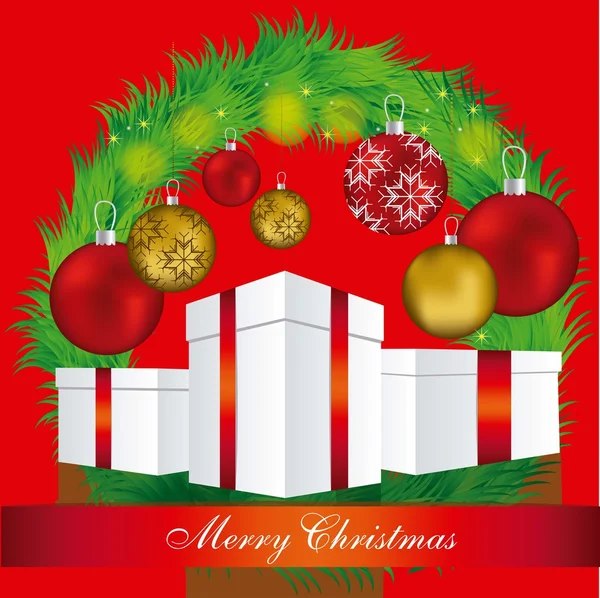 Illustration du gui avec des cadeaux de Noël — Image vectorielle