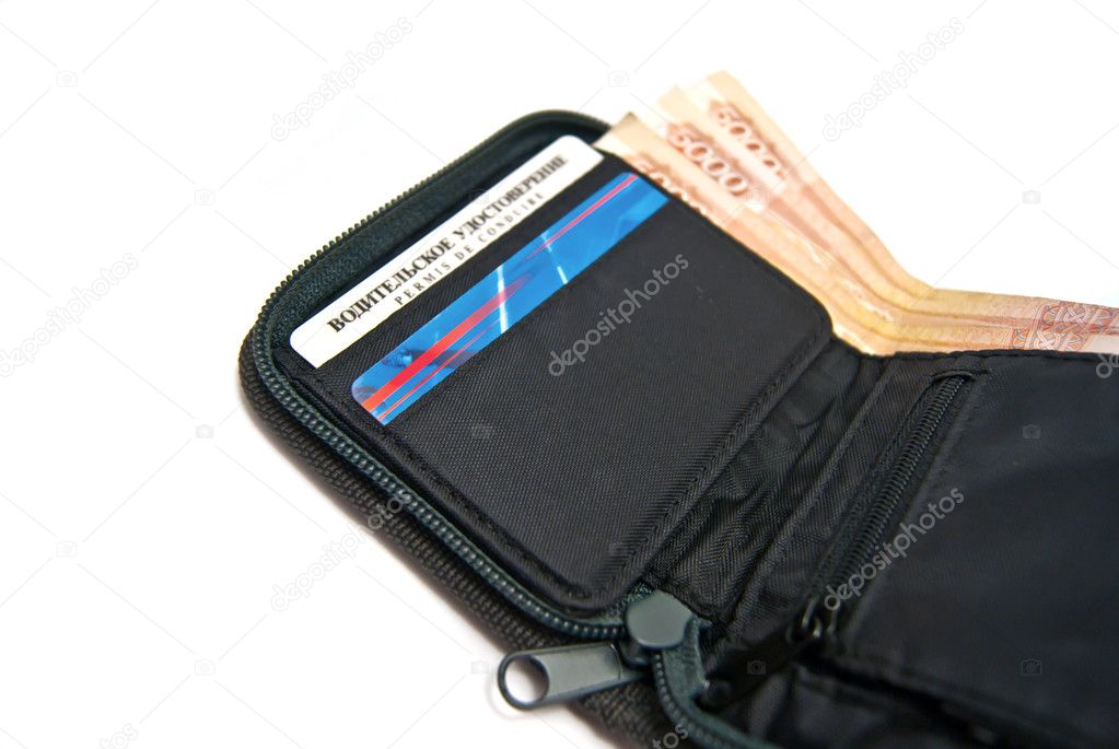 Money and credit cards in wallet