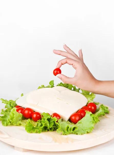 Provolone with tomatoes and salad — Stock Photo, Image