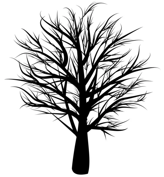 Ilustracja wektorowa z czarną sylwetką drzewa zimowego bez liści — Wektor stockowy