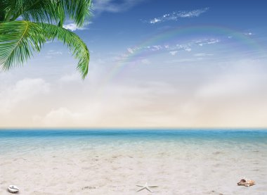 Tropical beach and rainbow clipart