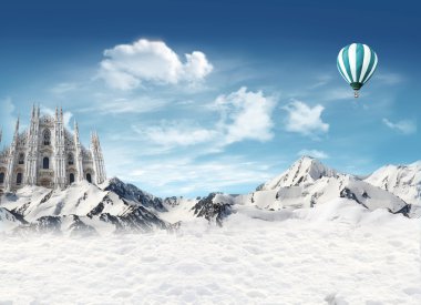 Milan Cathedral among the mountains with snow clipart