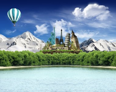 World landmarks among the mountains with snow clipart