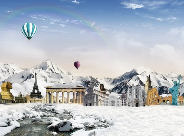 World landmarks in the snowfield — Stock Photo, Image