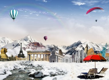 World landmarks among the mountains clipart