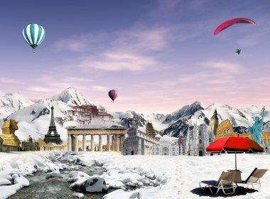 World landmarks among the mountains clipart