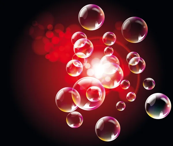 Червоний фон з бульбашками і точковим світлом — стоковий вектор