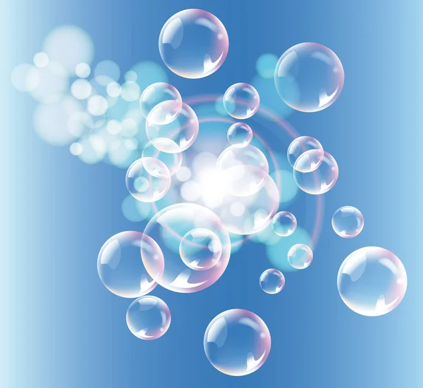 Blauwe achtergrond met licht en bubbels — Stockvector