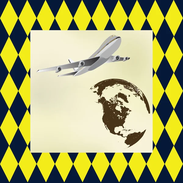 O avião sobrevoa o continente americano. —  Vetores de Stock