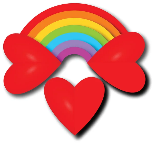 Harten en regenboog — Stockvector