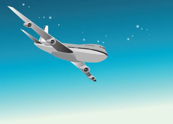 Mavi gökyüzünde uçan bir uçak — Stok Vektör