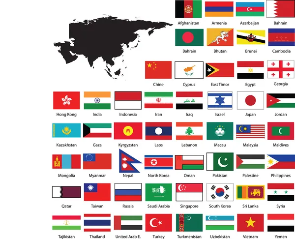 Azië-kaart en vlaggen — Stockvector