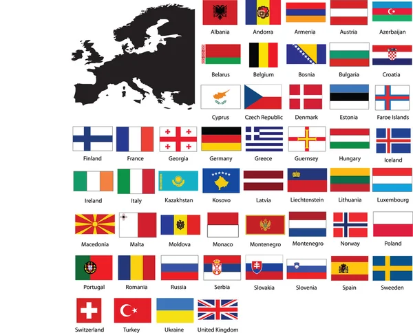 Evropské vlajky a mapa — Stockový vektor