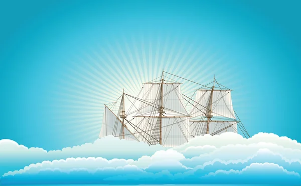 Морський пейзаж з вітрильним човном — стоковий вектор