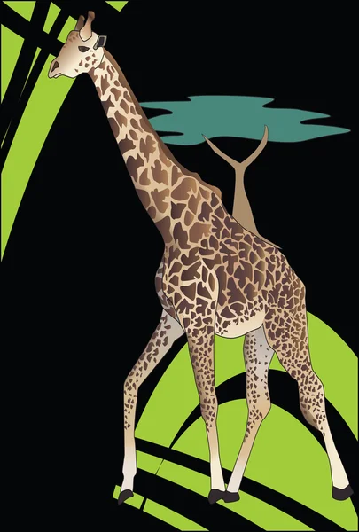 Artistieke savanne en giraffe — Stockvector