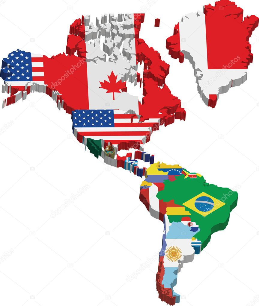 America continent and flags