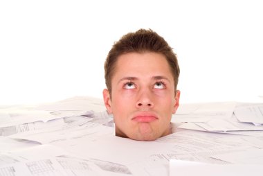 Beautiful Caucasian male's head buried in the paper clipart