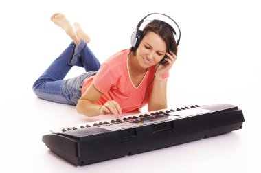 Woman with a synthesizer clipart