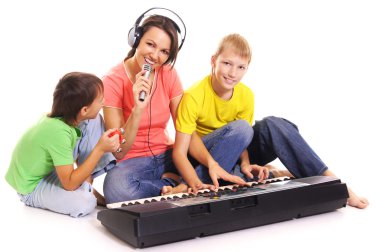 Family with a synthesizer clipart