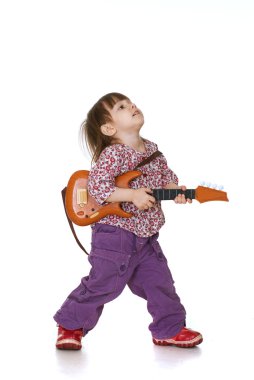 Beautiful little luck girl plays with a guitar clipart