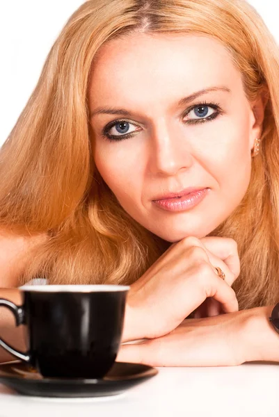 Beautiful woman and cup — Stock Photo, Image