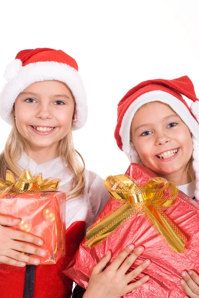 Две девушки с подарком — стоковое фото