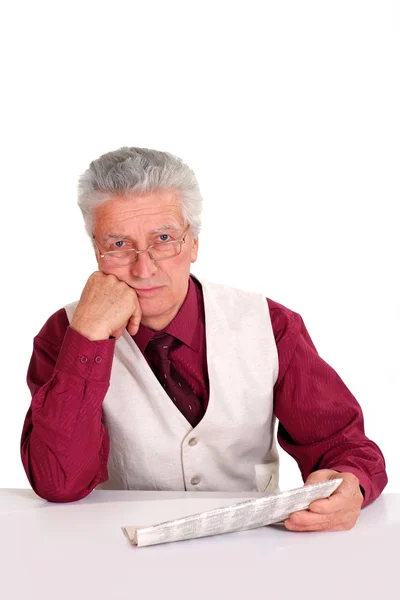 Old man with newspaper — Stock Photo, Image
