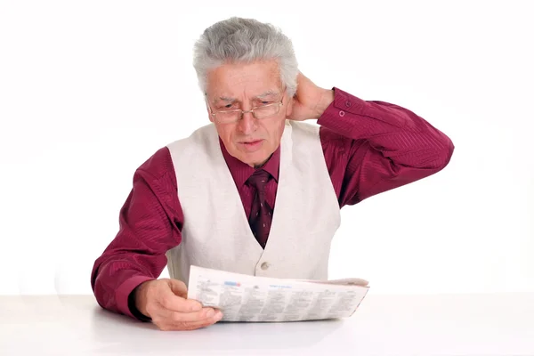 Old guy with newspaper — Stock Photo, Image