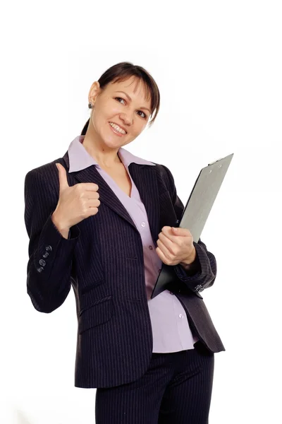 フォルダーを持つ美しい白人笑顔ビジネス女性 — ストック写真