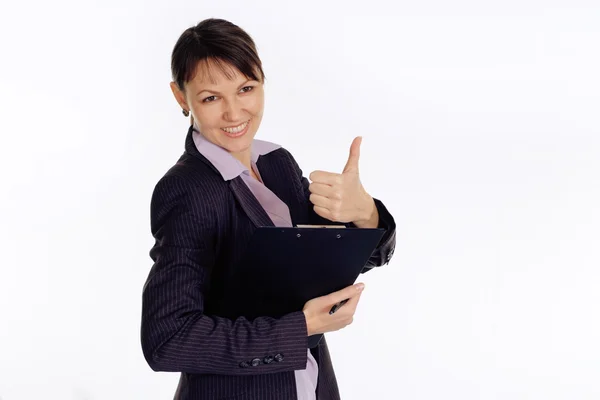 Beautiful caucasian business woman with a folder — Stock Photo, Image